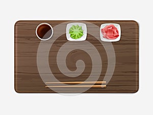 Sushi tray with condiments set japanese cuisine