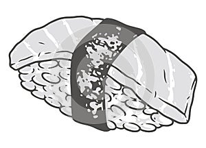 Sushi tuna vintage sticker monochrome