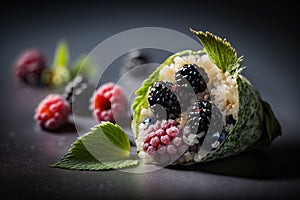 Sushi white mulberries huckleberries raspberries blueberries and blackberries