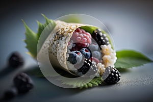 Sushi white mulberries huckleberries raspberries blueberries and blackberries