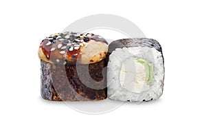 Sushi wrapped in seaweed, showcasing the artistry of Japanese cuisine and the fusion of flavors. Warm rolls with a cheese cap
