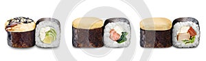 Sushi wrapped in seaweed, showcasing the artistry of Japanese cuisine and the fusion of flavors. Warm rolls with a cheese cap