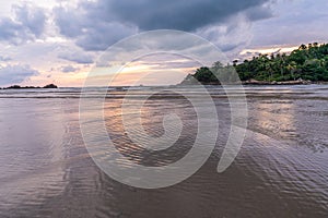 Susnet at Layan beach, lagoon in Phuket, Thailand  during  Low tide