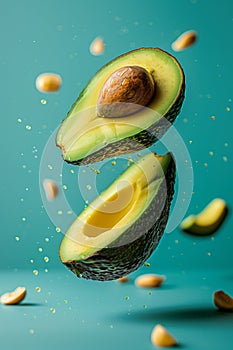 Suspended Avocado Half with Nut in Motion