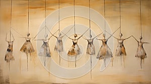 Suspended Dancers: A Minimalistic Outsider Art In Sand And Cream Colors