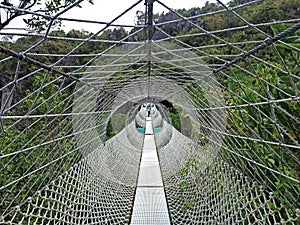 Suspended hanging bridge made from ropes