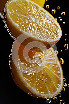 Suspended Lemon Half with Bubbles
