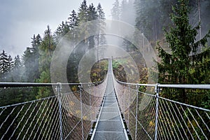 Suspended metal bridge.