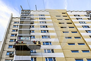 Suspended platform or cradle for construction, installation and repair work of building facades of skyscrapers.