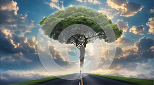 Suspended in the sky road that leads to the tree