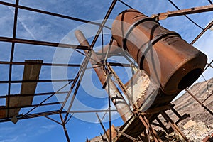 Suspended tank in an abandoned lead mine near Bonnie Claire, Nevada, USA