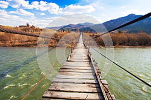 Suspended wooden bridge