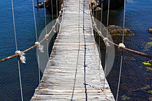 Suspended wooden bridge