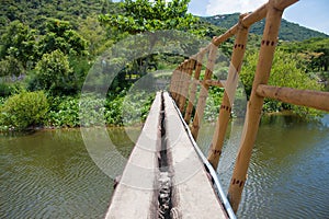 Suspension bridge, Crossing the river, ferriage in the woods