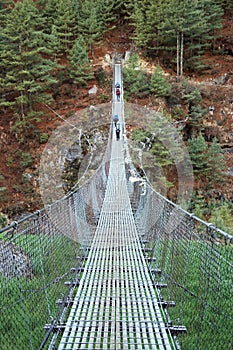 Suspension bridge on Everest trail in Himalaya, Nepal