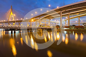 Suspension bridge and highway curved riverside