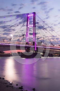 Suspension bridge illuminated with led lights.