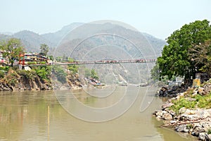 The suspension bridge at Laxman Jhula in India