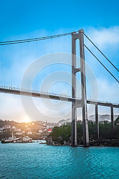 Suspension bridge near Bergen, Fjords of Norway, Scandinavia.