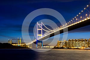 Suspension bridge at night