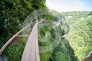 Suspension bridge in the Okatse Canyon