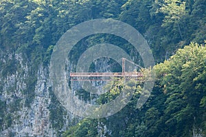 Suspension bridge in the Okatse Canyon