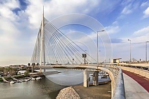 Suspension Bridge Over Ada Pylon at Dusk - Belgrade - Serbia