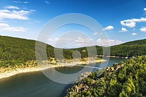 Suspension bridge over Kardzhali dam, Bulgaria near Suhovo village.