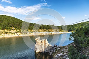 Suspension bridge over Kardzhali dam, Bulgaria near Suhovo village.