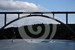 Suspension bridge over river