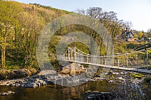 Suspension bridge over the river Dee. Llangollen, Denbighshire, Wales