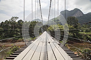 Suspension bridge over the river in Ratchaprapa Dam, Surat Than