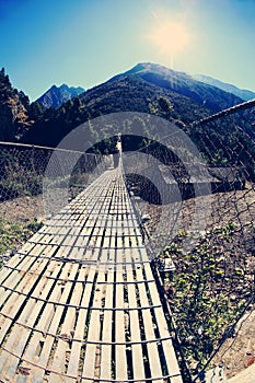 Suspension bridge over the river in Sagarmatha National Park