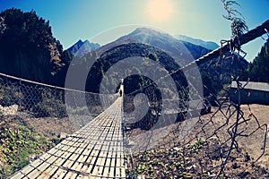 Suspension bridge over the river in Sagarmatha National Park