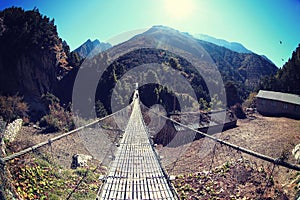 Suspension bridge over the river in Sagarmatha National Park