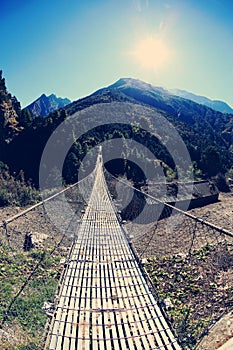 Suspension bridge over the river in Sagarmatha National Park