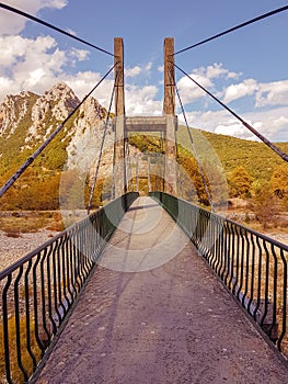 suspension bridge in pili city trikala perfecture greece in autumn season