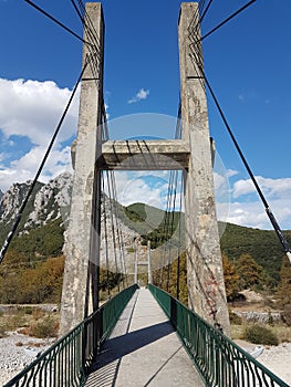 suspension bridge in pili city trikala perfecture greece in autumn season