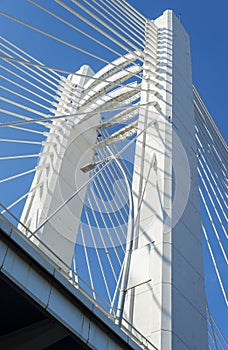 Suspension bridge pylons in Bucharest