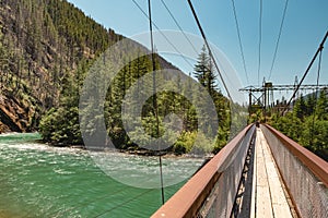 Suspension bridge spanning the Skagit river in North Cascades National Park