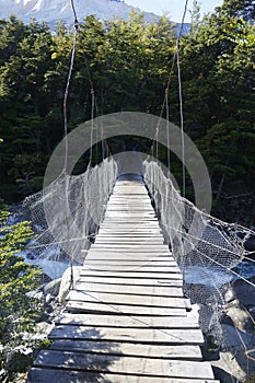 Suspension bridge in Torres del Paine National Park, Patagonia, Chile