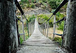 Suspension bridge, village Foz de Egua, Portugal