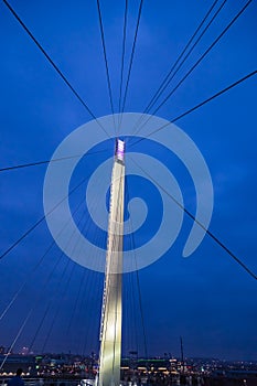 Suspension bridge wires hanging from the pole