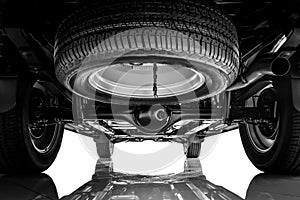 Suspension and chassis car , Spare tire on black and white tone