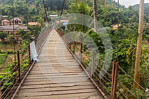 Suspension foot bridge in Muang Khua town, La