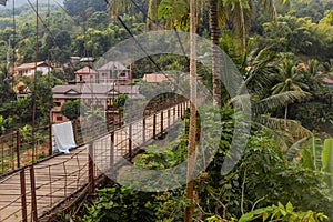 Suspension foot bridge in Muang Khua town, La