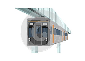 Suspension monorail train. Simple flat illustration in perspective view.