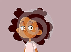 Suspicious Little Girl Looking Sideways Vector Cartoon