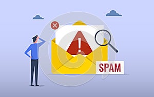 Suspicious and malicious spam email concept with alert notification