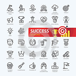 Sussess, awards, achievment elements - minimal thin line web icon set. Outline icons collection